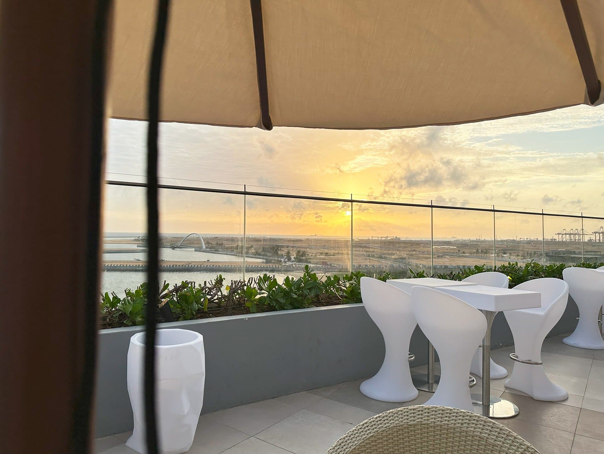 The Hangla rooftop terrace at sunset, One Galle Face