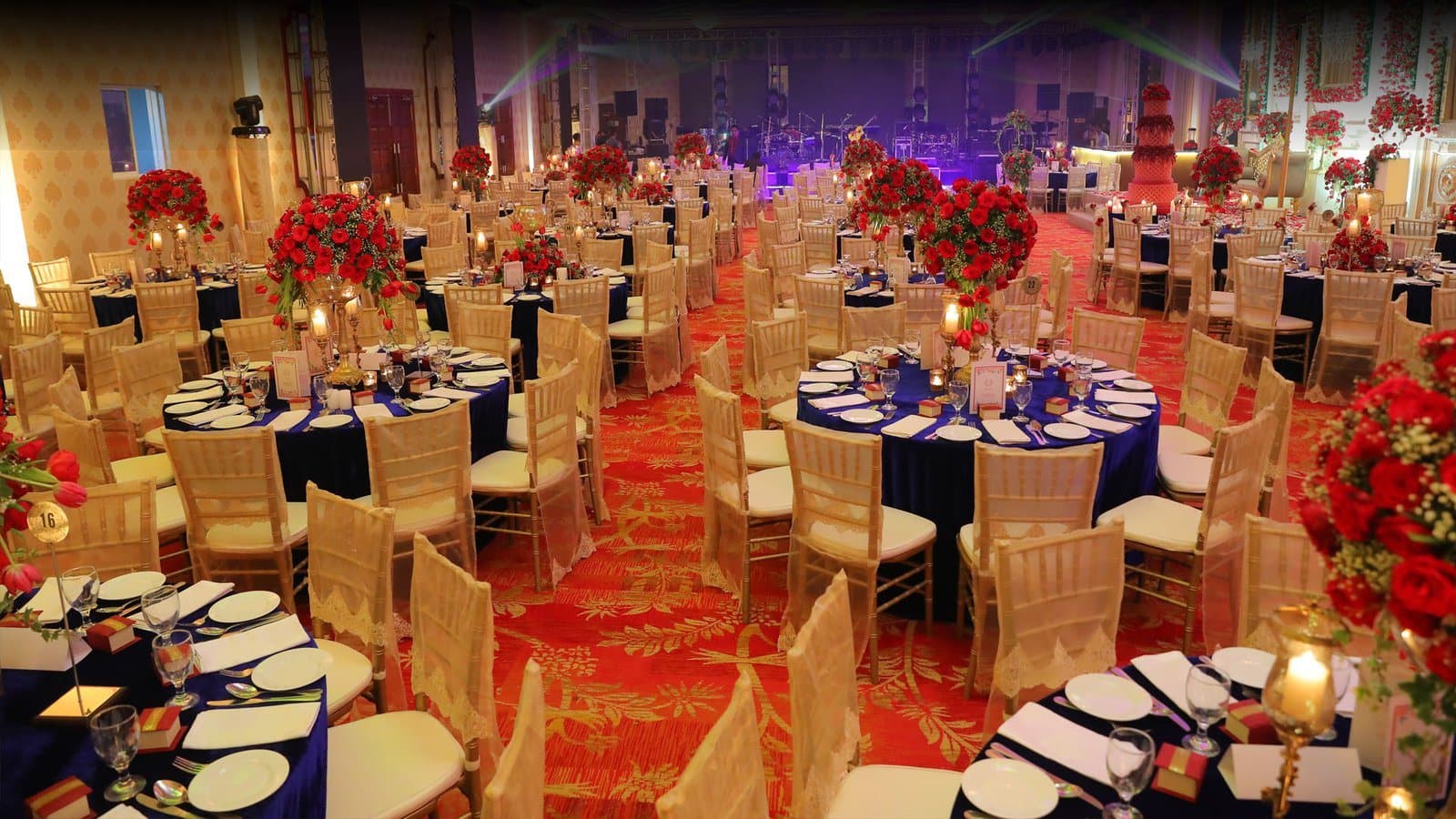 The ballroom under event lighting
