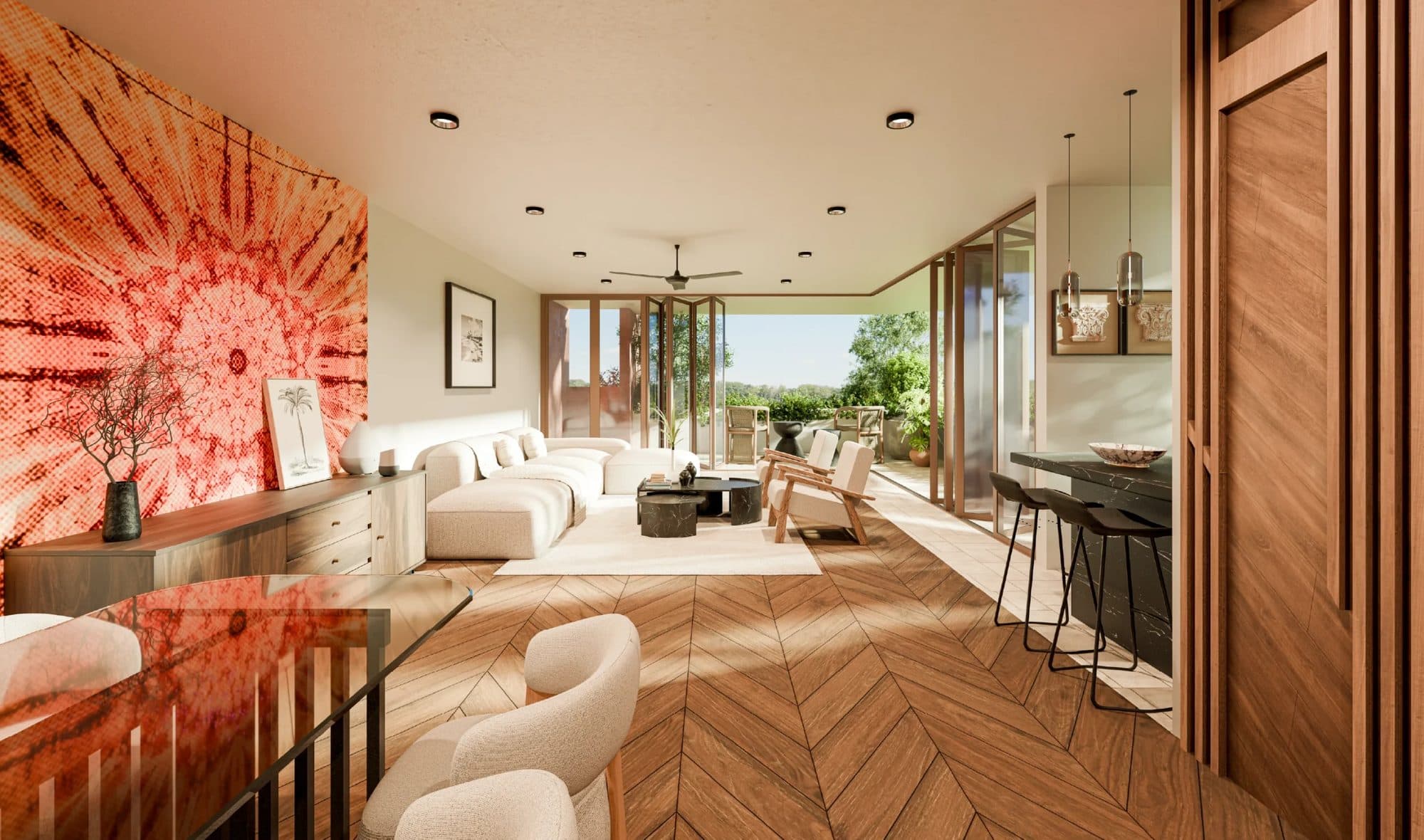 Penthouse living room opening onto the terrace