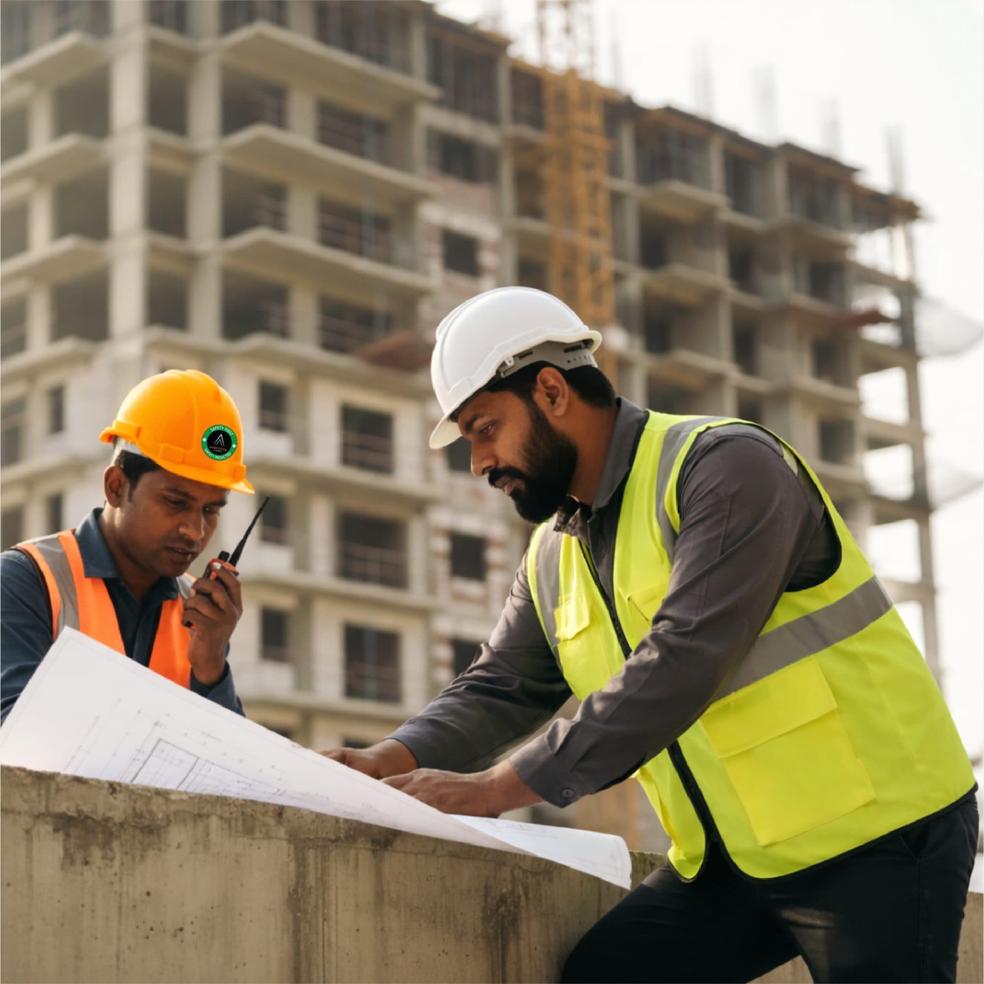 An engineer checking a completed column